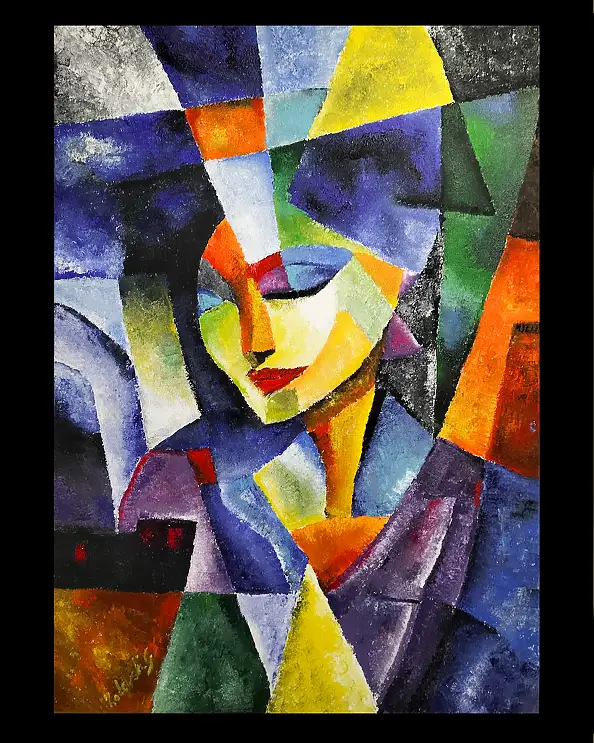 Grzegorz Zalewski, Farbenfrohe Porträtgeometrie, Acrylgemälde - Leinwand, 70 x 100