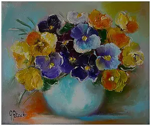 Grażyna Potocka - Colorful pansies oil painting 25-30cm