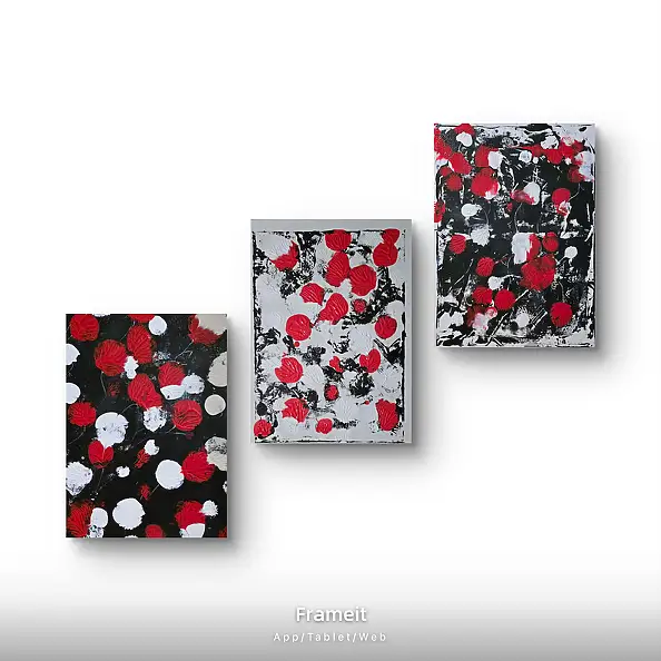 Ewa Mościszko, Composizione di papaveri su tela 75x55x1 e 70x50x1 cm e 75x55x1 cm, Quadro ad acrilico - tela, 55 x 75