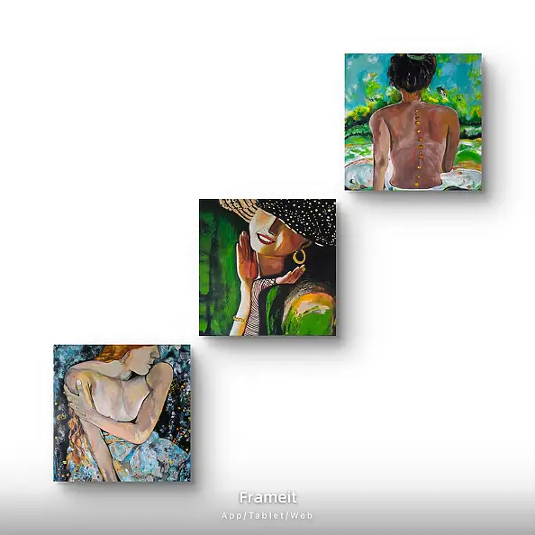 Ewa Mościszko, Composizione Donne innamorate, Dipinto acrilico - tela, 50 x 50