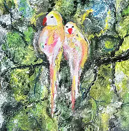 Ewa Mościszko, Kompozycja akwarela pt Nierozlaczki white, Akwarele, Pastel, Tempera - papier, 21 x 30