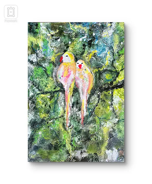 Ewa Mościszko - Watercolor composition entitled Lovebirds white