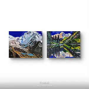 Krystyna Mościszko, Composition montagneuse des Alpes et des montagnes Rocheuses aux États-Unis, Peinture acrylique - toile, 50 x 40