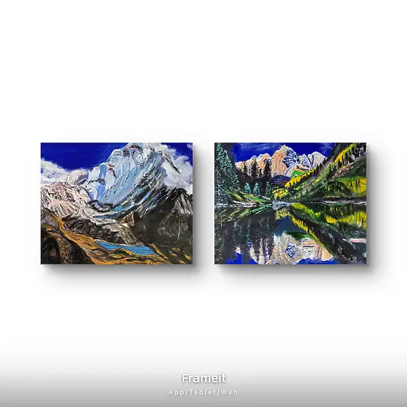 Krystyna Mościszko, Composition montagneuse des Alpes et des montagnes Rocheuses aux États-Unis, Peinture acrylique - toile, 50 x 40