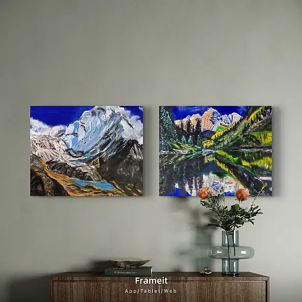 Krystyna Mościszko, Composition montagneuse des Alpes et des montagnes Rocheuses aux États-Unis, Peinture acrylique - toile, 50 x 40