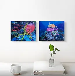 Krystyna Mościszko, Подводная композиция, 50х40х1 см, Акрилова картина - холст, 50 x 40