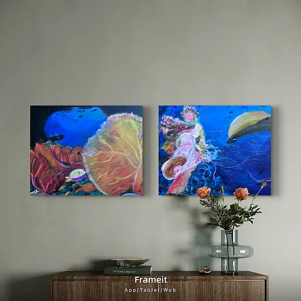 Krystyna Mościszko, Composition sous-marine, 50 x 40 x 1 cm, Peinture acrylique - toile, 50 x 40