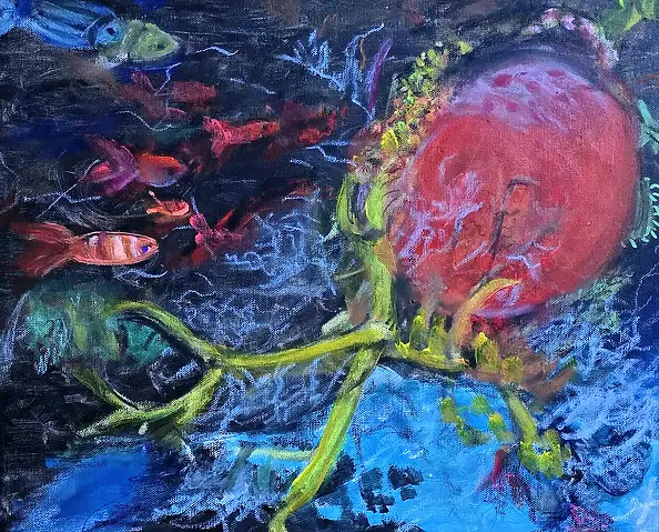 Krystyna Mościszko, Composition sous-marine, 50 x 40 x 1 cm, Peinture acrylique - toile, 50 x 40