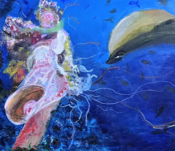 Krystyna Mościszko, Composition sous-marine, 50 x 40 x 1 cm, Peinture acrylique - toile, 50 x 40