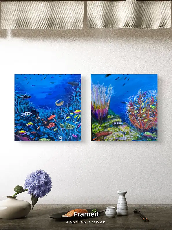 Krystyna Mościszko, Composition sous-marine, 50 x 50 x 1 cm, Peinture acrylique - toile, 50 x 50
