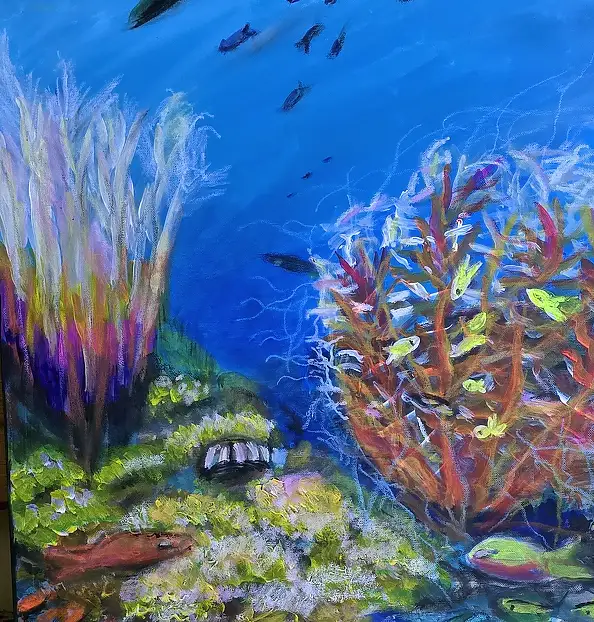 Krystyna Mościszko, Composition sous-marine, 50 x 50 x 1 cm, Peinture acrylique - toile, 50 x 50