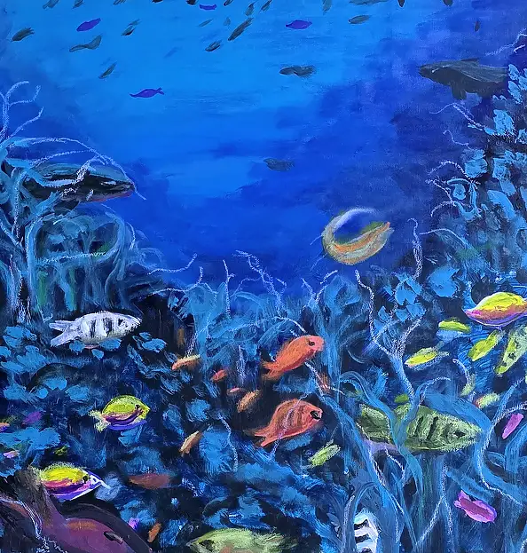 Krystyna Mościszko, Composition sous-marine, 50 x 50 x 1 cm, Peinture acrylique - toile, 50 x 50