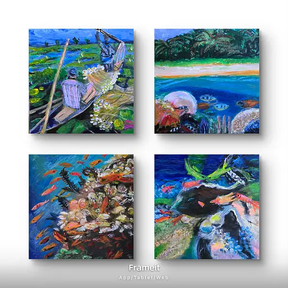 Krystyna Mościszko, Kompozycja underwater , Obraz akrylowy - płótno, 40 x 40