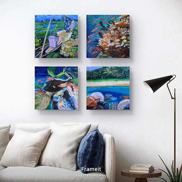Krystyna Mościszko, Unterwasserzusammensetzung, Acrylgemälde - Leinwand, 40 x 40