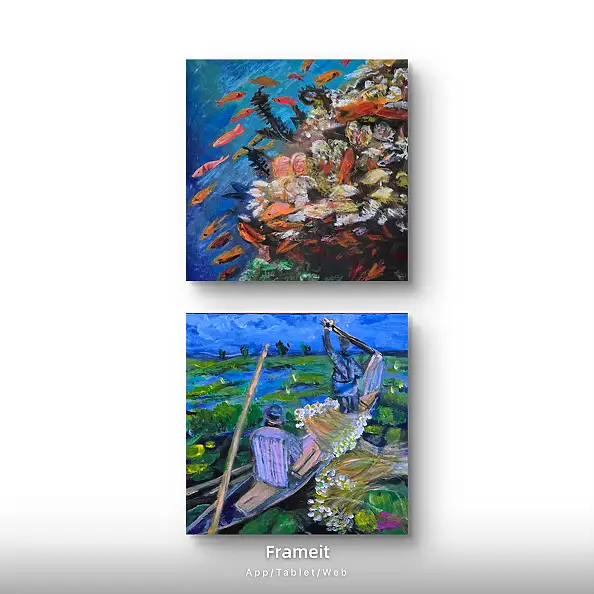 Krystyna Mościszko, Kompozycja underwater i Bangladesz, Obraz akrylowy - płótno, 40 x 40