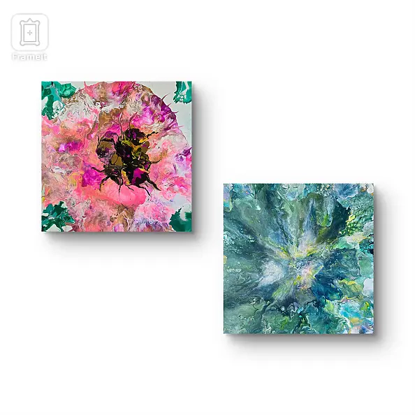 Ewa Mościszko - Kompozycja wiosenna,  akryl na płótnie, 40x40x2 cm.