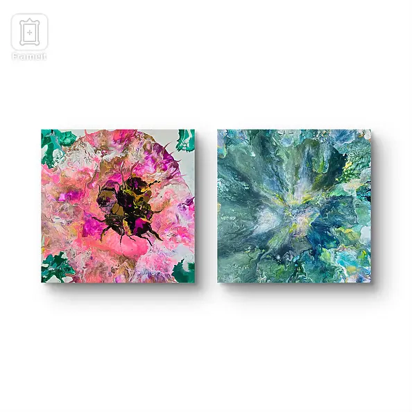 Ewa Mościszko - Kompozycja wiosenna,  akryl na płótnie, 40x40x2 cm.