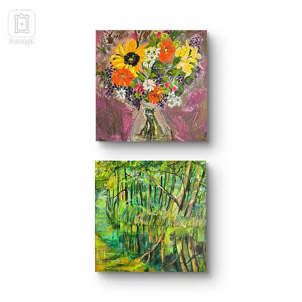 Ewa Mościszko - Spring composition on canvas, 40x40x2 cm