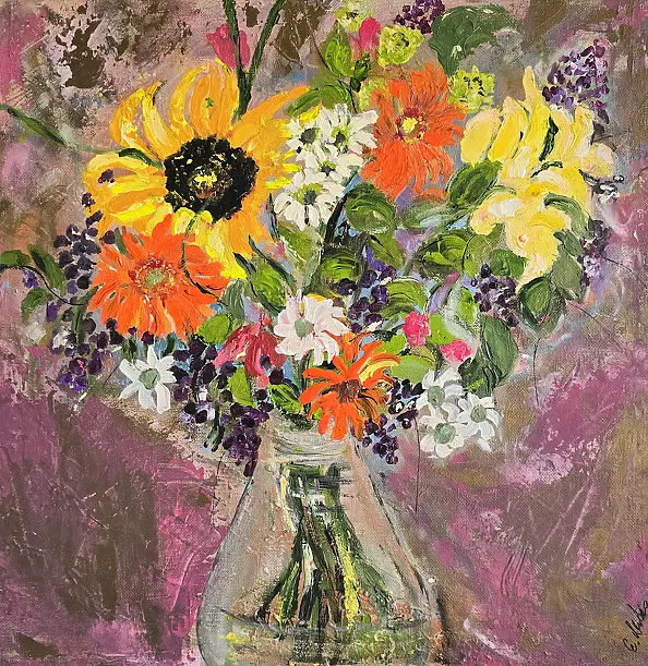 Ewa Mościszko - Spring composition on canvas, 40x40x2 cm