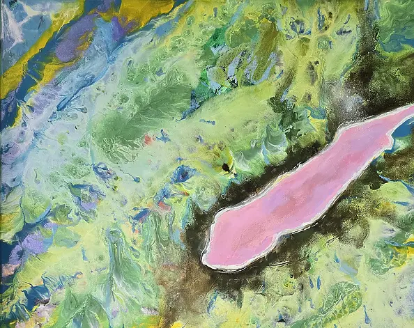 Ewa Mościszko - Kompozycja prac na płótnie,  Hillier- Whitsunday i bukowe zauroczenie,  50x40x2 cm.