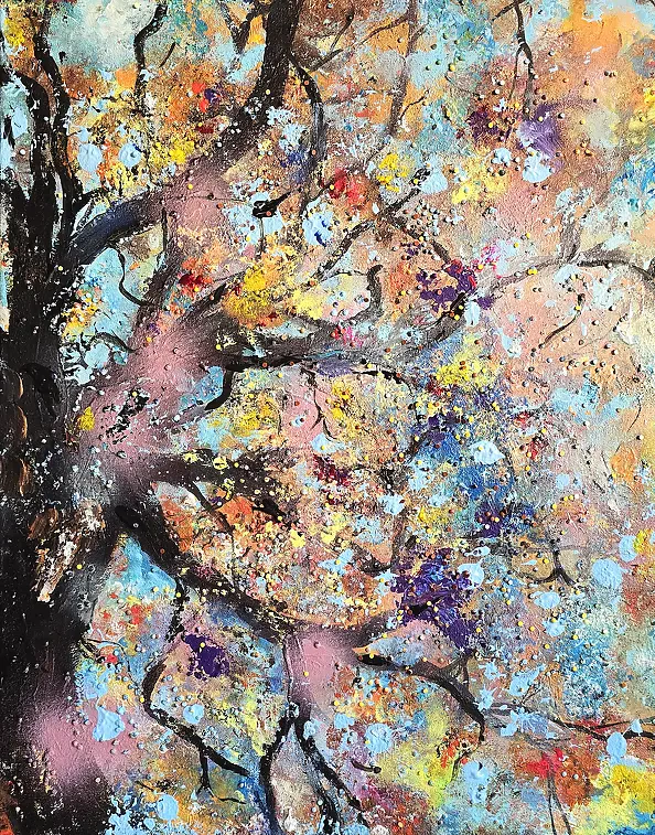 Ewa Mościszko - Kompozycja prac na płótnie,  Hillier- Whitsunday i bukowe zauroczenie,  50x40x2 cm.