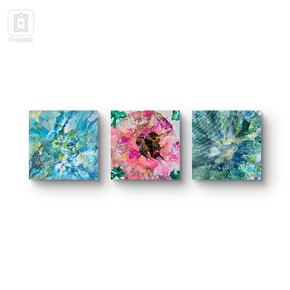 Ewa Mościszko - Kompozycja wiosenna na płótnie,  40x40x2 kazdy.