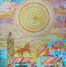 Piotr Bielecki - Horse on a roof in Dubrovnik. Watercolor, 100x70cm