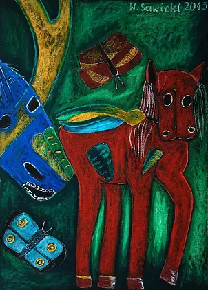Wiesław Sawicki - Horse blue and red horse
