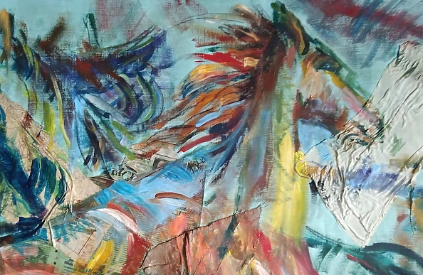 Anna Borcz - Horses on blue canvas