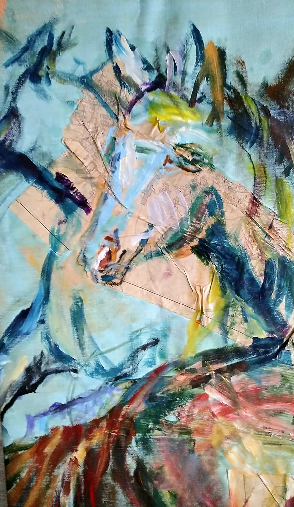 Anna Borcz - Horses on blue canvas