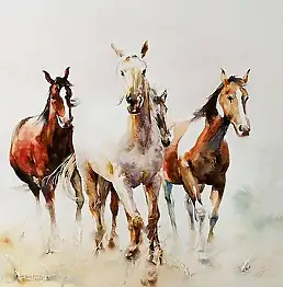 Rafał Bochra, лошади, Акварелі - папір, 58 x 40