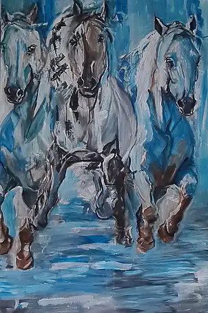 małgorzata machynia, Chevaux au galop, La peinture acrylique - toile, 100 x 150