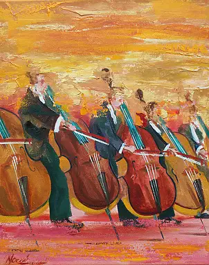 Cyprian Nocoń, Kontrabasiści , Obraz olejny - płótno, 40 x 50