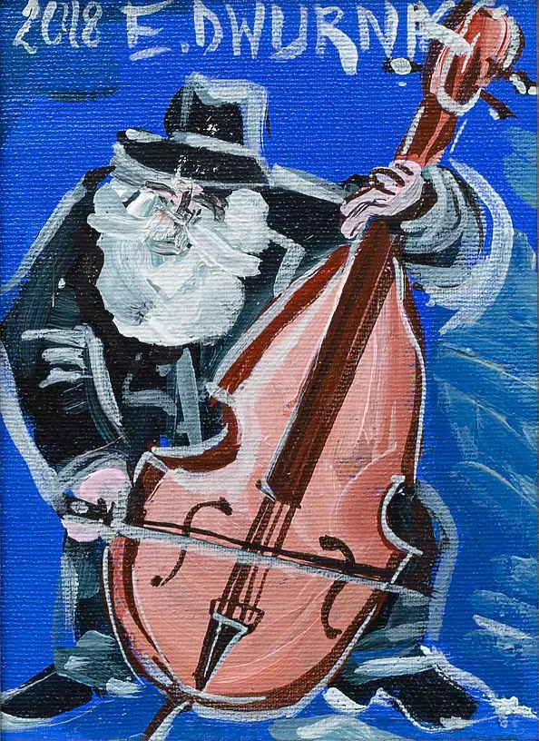 Edward Dwurnik - Double bass player (blue) - OIL PAINTING
