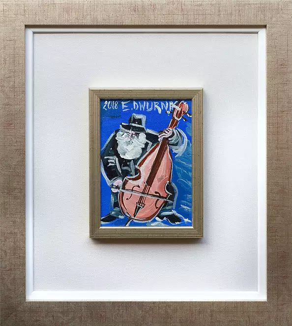 Edward Dwurnik - Double bass player (blue) - OIL PAINTING