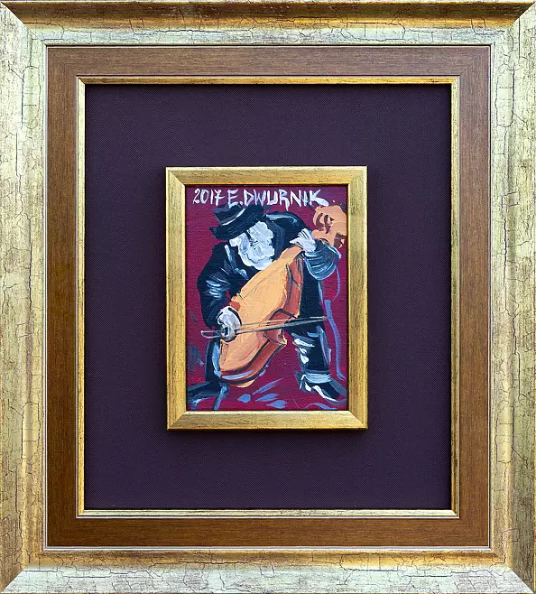 Edward Dwurnik - Kontrabasista (bordowy), rok 2017 - OBRAZ OLEJNY 