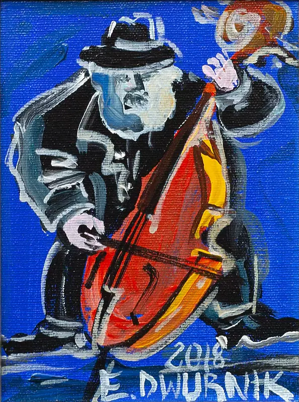 Edward Dwurnik - Kontrabasista (szafirowy) - OBRAZ OLEJNY