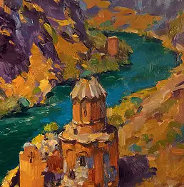 Tigran Manukyan, Kościół ormiański, Obraz olejny - płótno, 30 x 40