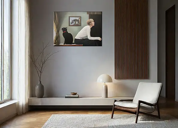 Nataliya Bagatskaya, Kot czeka na apokalipsę, a ty myślisz o kolacji, Obraz akrylowy - płótno, 90 x 65