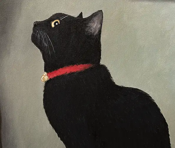Nataliya Bagatskaya, Kot czeka na apokalipsę, a ty myślisz o kolacji, Obraz akrylowy - płótno, 90 x 65