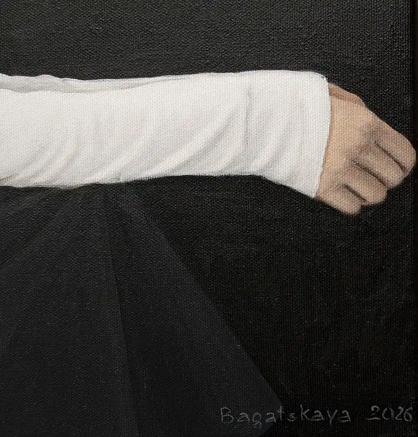 Nataliya Bagatskaya, Kot czeka na apokalipsę, a ty myślisz o kolacji, Obraz akrylowy - płótno, 90 x 65