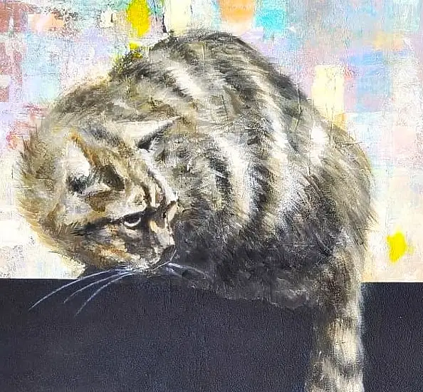 Aleksander Bednarski, The Cat and the Moon, Acrylic painting - canvas, 68 x 100