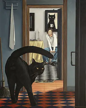 Nataliya Bagatskaya, Die Katze, die sich mein Haus ausgesucht hat, Acrylgemälde - Leinwand, 80 x 100