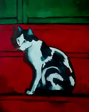   - The cat on the red stairs