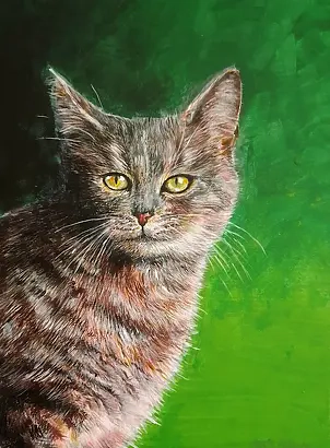 Marta Milewska - Katze auf grünem Hintergrund