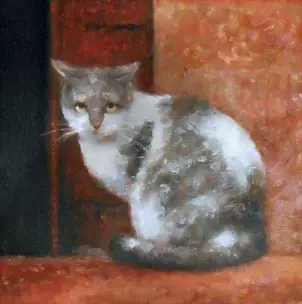 Piotr Pilawa - Kätzchen auf einem roten Hintergrund