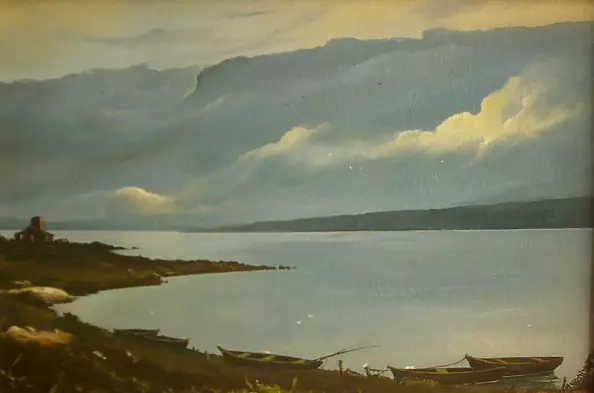 Jacek Stryjewski - Krajobraz wieczorny z łódkami