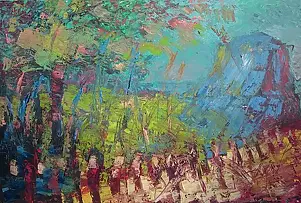 Tadeusz Jurga - Krajobraz z drogą i górą