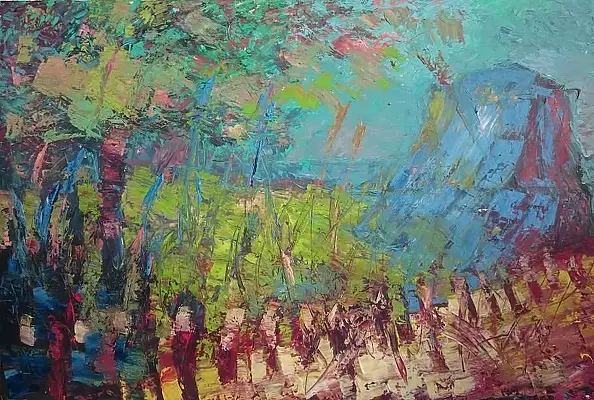 Tadeusz Jurga - Landscape with road and mountain