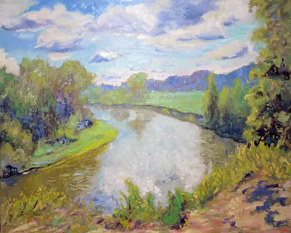 Marcin Stępniowski, Landscape with a river, Oil painting - board, 100 x 80
